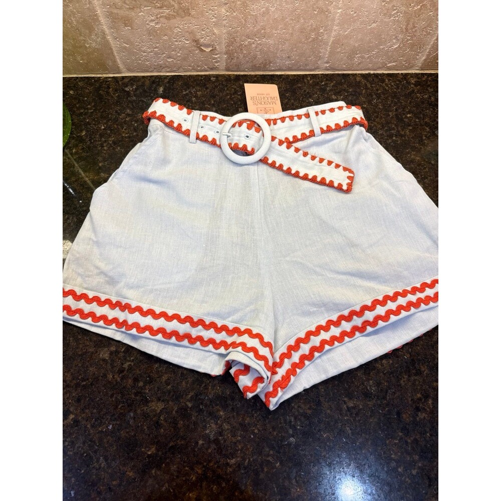 Mason’s Daughter Belted Shorts Light Blue with Orange Ric Rac XS NWT